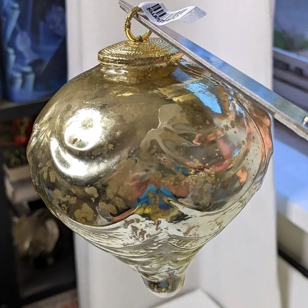 Crate&Barrel Gold Mercury Glass Christmas Ornament